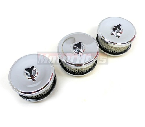 Chrome Air Cleaner Kit (3 Pack) 4-1/8" Dish Style for 1 or 2BBL 2-5/8 Carburetor - 第 1/4 張圖片