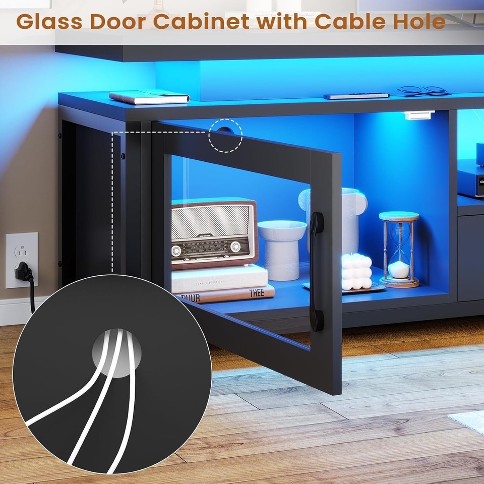 LED TV Stand for TVs up to 75 Inch with Glass Door &Power