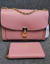   NWT 626 COACH LANE SHOULDER BAG AND WALLET SET IN TRUE PINK PEBBLED LEATHER