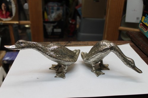 (2) VTGE SILVERPLATE BRASS MADE IN ITALY LABELS WALKING DUCKS FIGURINES 9"LONG - 第 3/5 張圖片