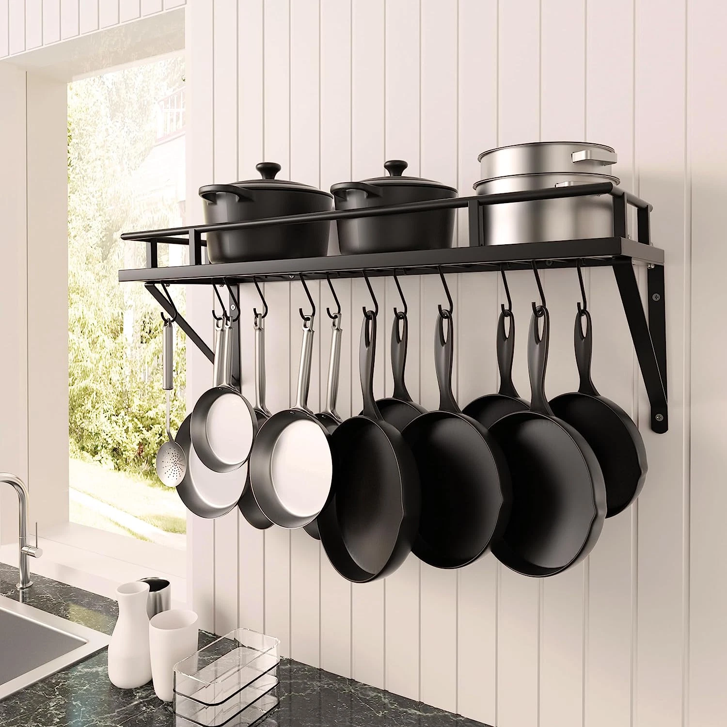 30-Inch Kitchen Pan Pot Rack Wall Mounted Hanging Storage Organizer Wall Shelf