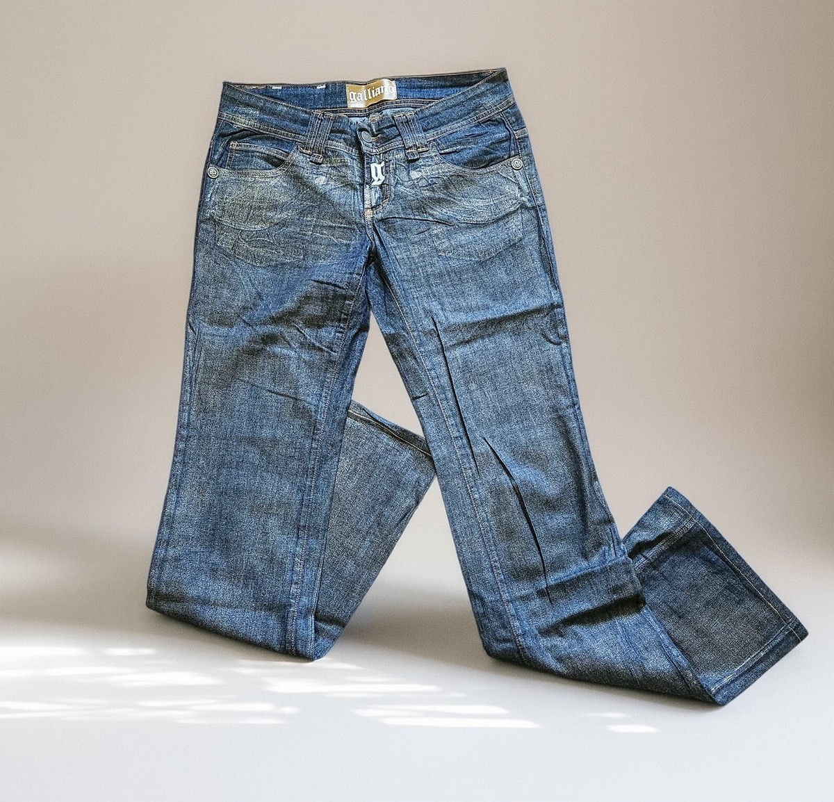 Y2K NWOT GALIANO HIGH-RISE STRETCH DARK BLUE GOLD WASH JEANS SIZE 