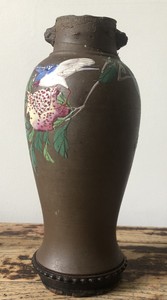 FINE ANTIQUE CHINESE YIXING ENAMELED ZISHA LARGE TEA CADDY JAR VASE SIGNED