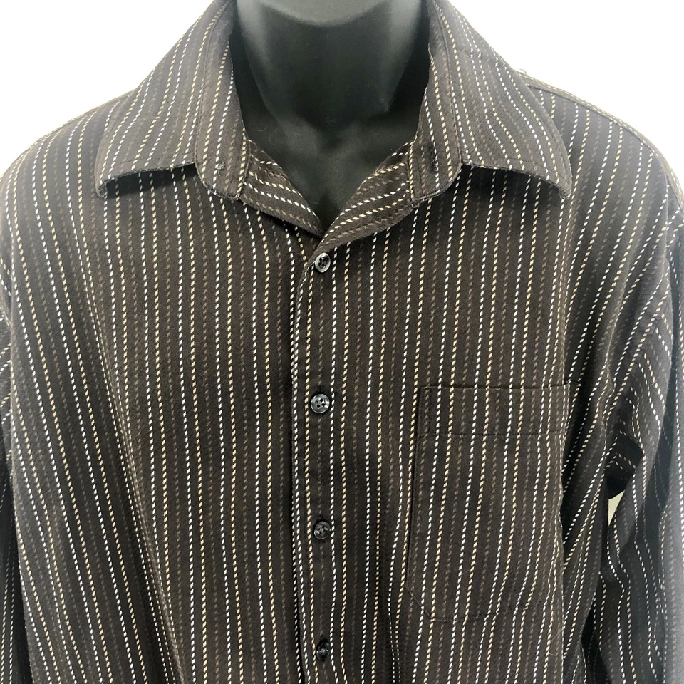 Camisa de vestir para hombre John Ashford L marrón tostado blanco con botones mangas largas Foto 2 de 4