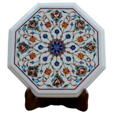 Tavolino 12" in vera pietra 100% con supporto in legno, un piano unico