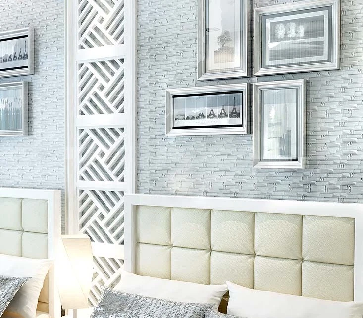 11 PCS Glitter Backsplash Tile Silver Metallic Glass Linear Mosaic Wall Tiles - Image 4 of 4