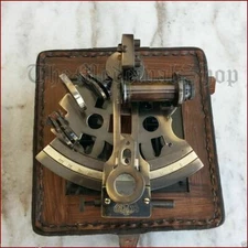 Brass Antique Finish Marine Victorian Travelling Sextant Glass Top Leather Case