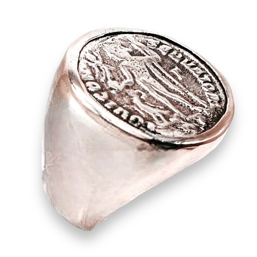 Anello uomo argento sterling antica moneta greca romana misura 11 g 8,5 -0409 - Foto 9 di 13