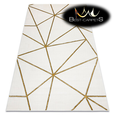 Exklusiver Moderner Teppich ''EMERALD'' Stilvoll Glamour Geometrisch CREME GOLD Hochwertig