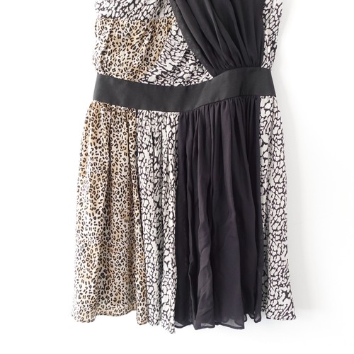 Reiss Cocktail Dress 10 Small Black Silk Asymmetric Drape Leopard Party Mini - Picture 10 of 15