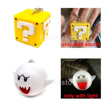 Super Mario Keychain Question Block with Sounds Ghost Glowing Keyring Pendant