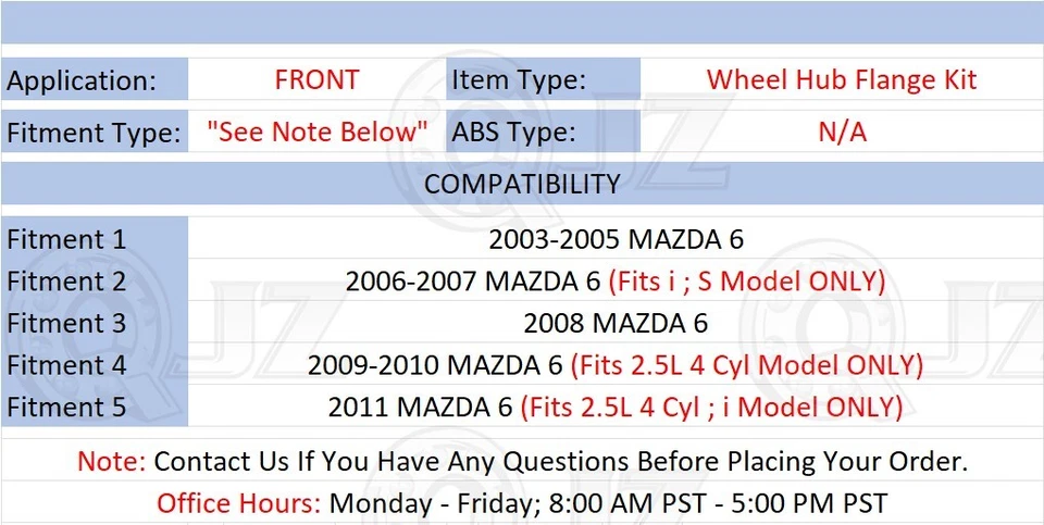 [DELANTERO (cantidad 2)] SPK551 Nuevo Kit de brida de cubo de rueda para Mazda 6 Sedán Wagon 2003-2005 Foto 2 de 4