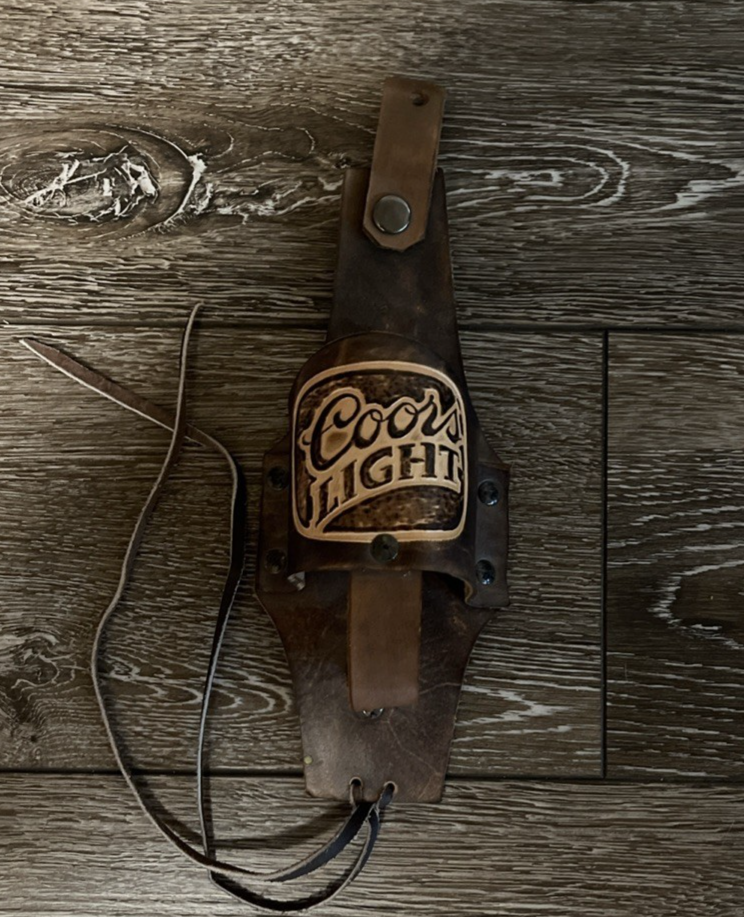 Vintage Coors Light Beer Bottle Holster Belt - Hand-Tooled Leather