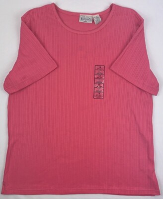 NWT Vintage Basic Editions Plus Crew Neck Short Sleeve Top Ribbed Pink 1X Women