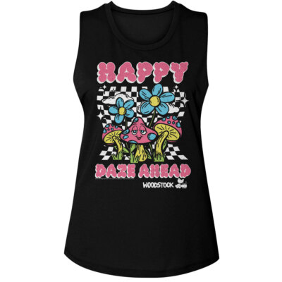 Woodstock Happy Daze Ahead Psychedelic Mushrooms Women's Muscle Tank T Shirt