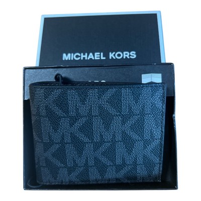 Michael Kors Mens Bifold Slim Logo PVC & Leather Wallet, Black, Brown, or Blue