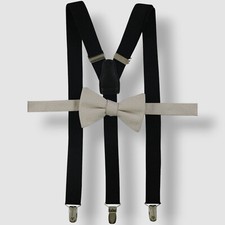 Alfani Men's Beige Bow Tie  Clip End Stretch Suspenders Set