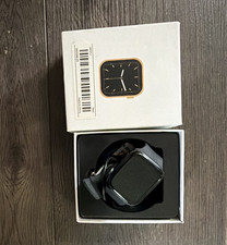 44mm Smart Watch Touchscreen Bluetooth, Black Metal Case Silicone Band, iOS