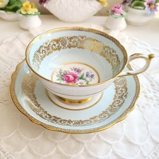 Paragon tea cup and saucer pastel green pink rose teacup set, Bone China