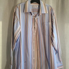 LDS Studios Mens Dressl Shirt Green Yellow Striped Button Front Long Sleeve XL