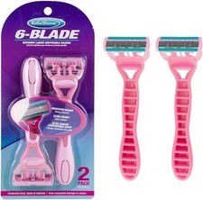 ReliaShave 6-Blade Superior Ladies Disposable Razors Stainless Steel PINK 2PK