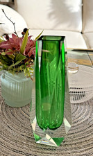 MURANO GLAS BLOCKVASE ITALIEN MID CENTURY SOMMERSO GRÜN FLAVIO POLI 17CM