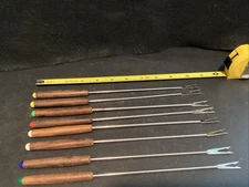 Set of 8  FONDUE FORKS MCM Wood Handle Color Tip Stainless Steel Japan