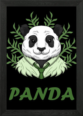 Herr Panda Bär mit Blättern Gerahmtes Wandbild Poster Leinwanddruck Bild