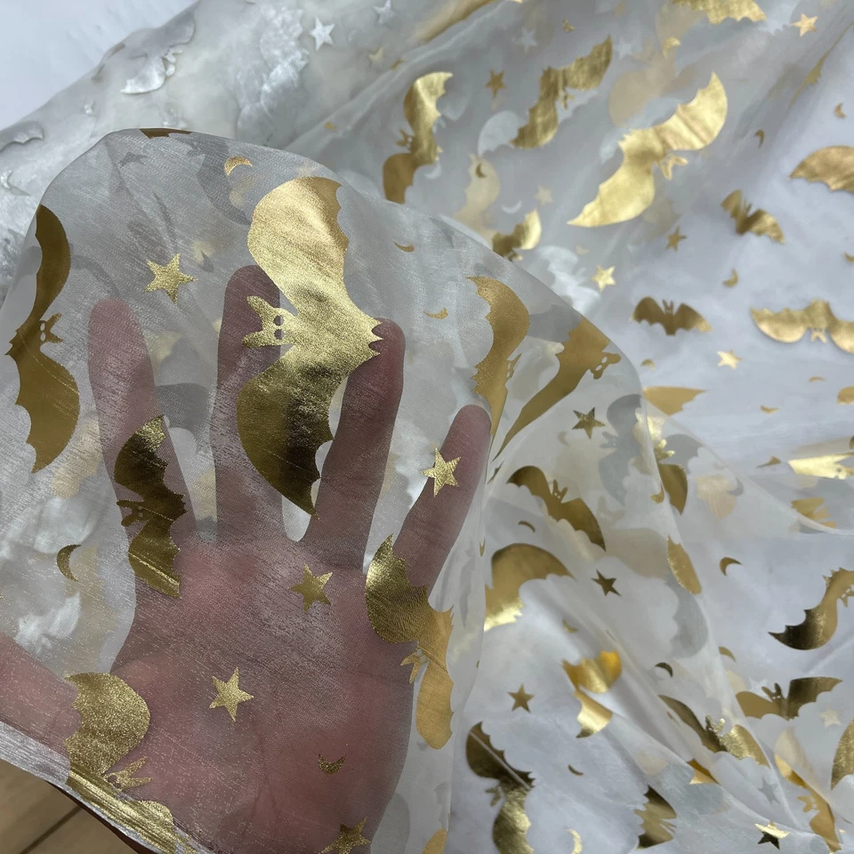 Halloween Gold Bats Organza Fabric Dress Costumes Curtain Draping BACKDROPS 60" - Image 3 of 4