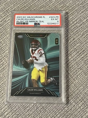 Wild Card Chrome Promo Caleb Williams Wild Light Mirror Teal 9/15 PSA 5