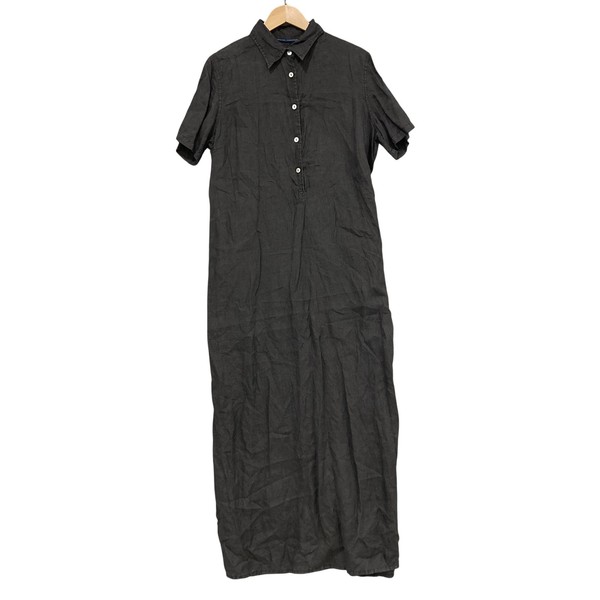 Amanda Tabberer Dress Womens XL Black Linen Shirt Maxi Short Sleeve Collared