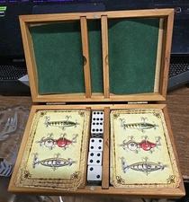 River's Edge Products Playing Cards Dice Set 2 Decks of Cards in Deer Wooden Box