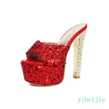 Womens Super High Heel Platform Sequins Slides Dress Sandals Fashion Shoes Club