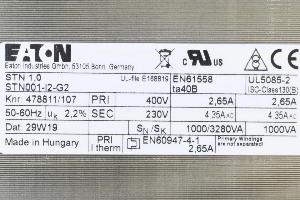 Eaton Steuertransformator STN 1,0 ( STN001-I2-G2 ) - Bild 4 von 4