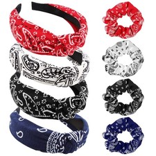 8 Pack Vintage Boho Paisley Bandanas for Women - Wide Knotted Turban Headband...