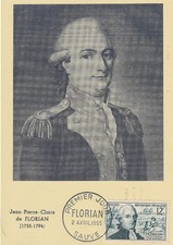 Carte 1er jour Homme Célèbre Jean-Pierre Claris de Florian Fabuliste 1955 1