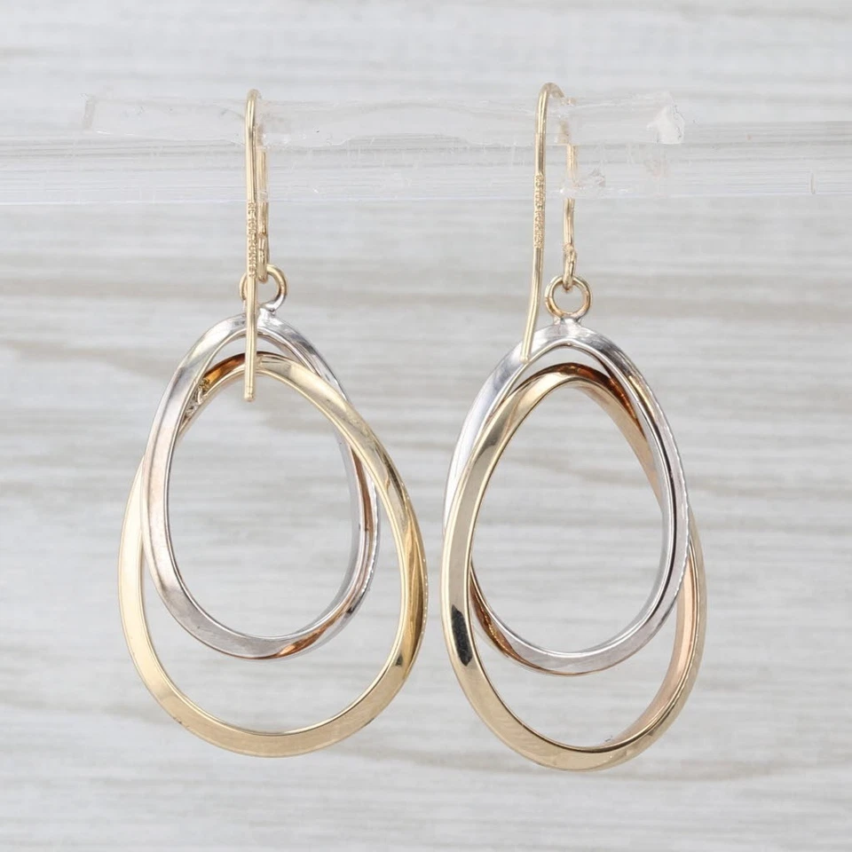 Interlocking Teardrop Dangle Earrings 10k Yellow White Gold Hook Posts - Image 3 of 4