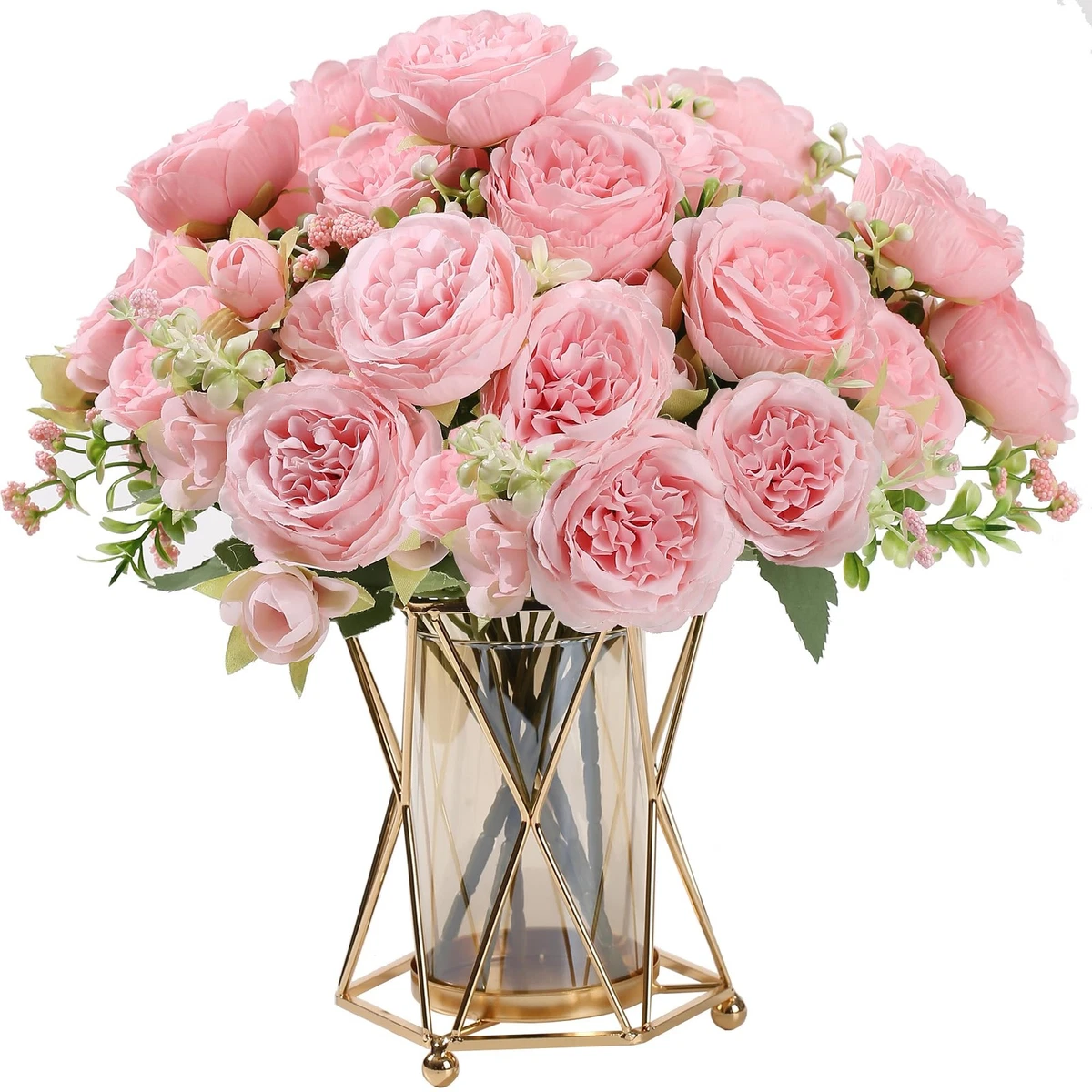 2 bouquet (rosa chiaro) di peonie artificiali, 10 fiori di peonie di seta finte, per decorazioni da davanzale di matrimoni, casa, ufficio, hotel, senza vaso
