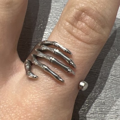 925 Sterlingsilber Halloween gruseliges Skelett Hand Finger offen Band Ring Größe N