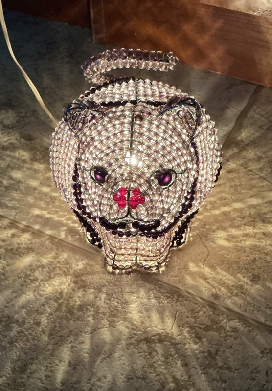 Baby Beadworx Cat Lamp Bead And Wire Handmade Art Sculpture Lamp
