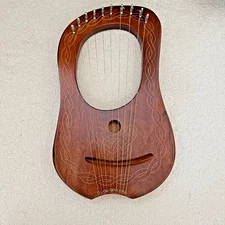 Rosewood lyre harp 10 string Brown Engraved  Engraved with  Free key