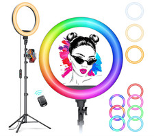 Luz circular LED regulable con soporte teléf...