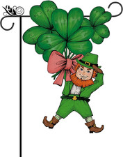 St. Patrick's Day Double-Sided Garden Flag with Leprechauns and Shamrocks 16x24