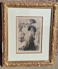 Tony Minartz Etching Framed Signed Print Women Shopping Portrait Realism