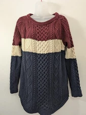 LL Bean Women’s Medium Signature Cotton Fisherman Tunic Sweater Color Block 