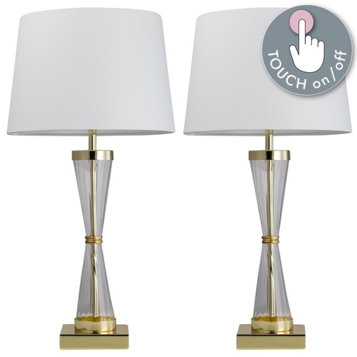 Pair of Touch Control Bedside Lights Table Lamps Modern Gold White Shade - Picture 2 of 9