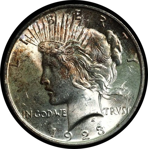 1923 Peace Dollar BU Unique Toning