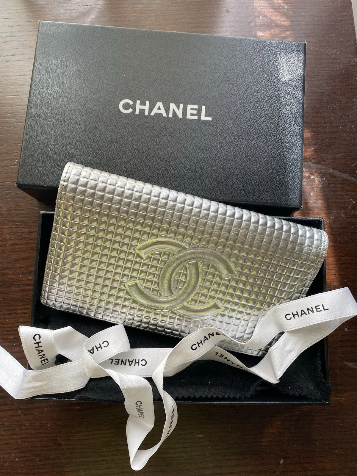 Chanel — CHANEL Matelasse Chocolate Bar Rare Metallic Zip Around Wallet or Clutch
