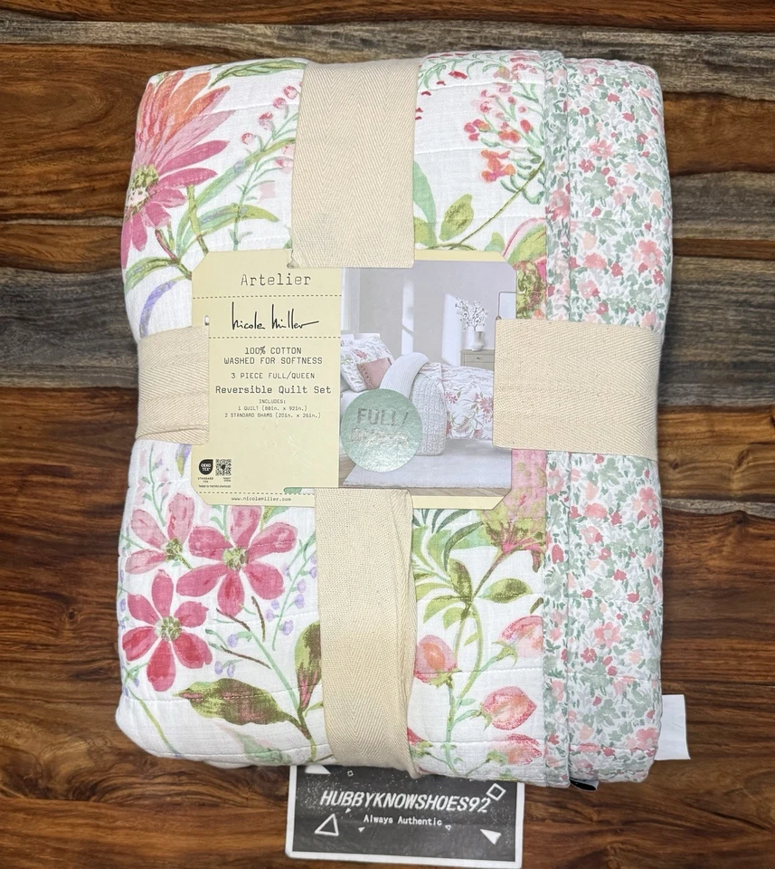 "Juego de edredón completo/queen floral reversible de algodón Nicole Miller Artelier 88""x92""" Foto 3 de 4