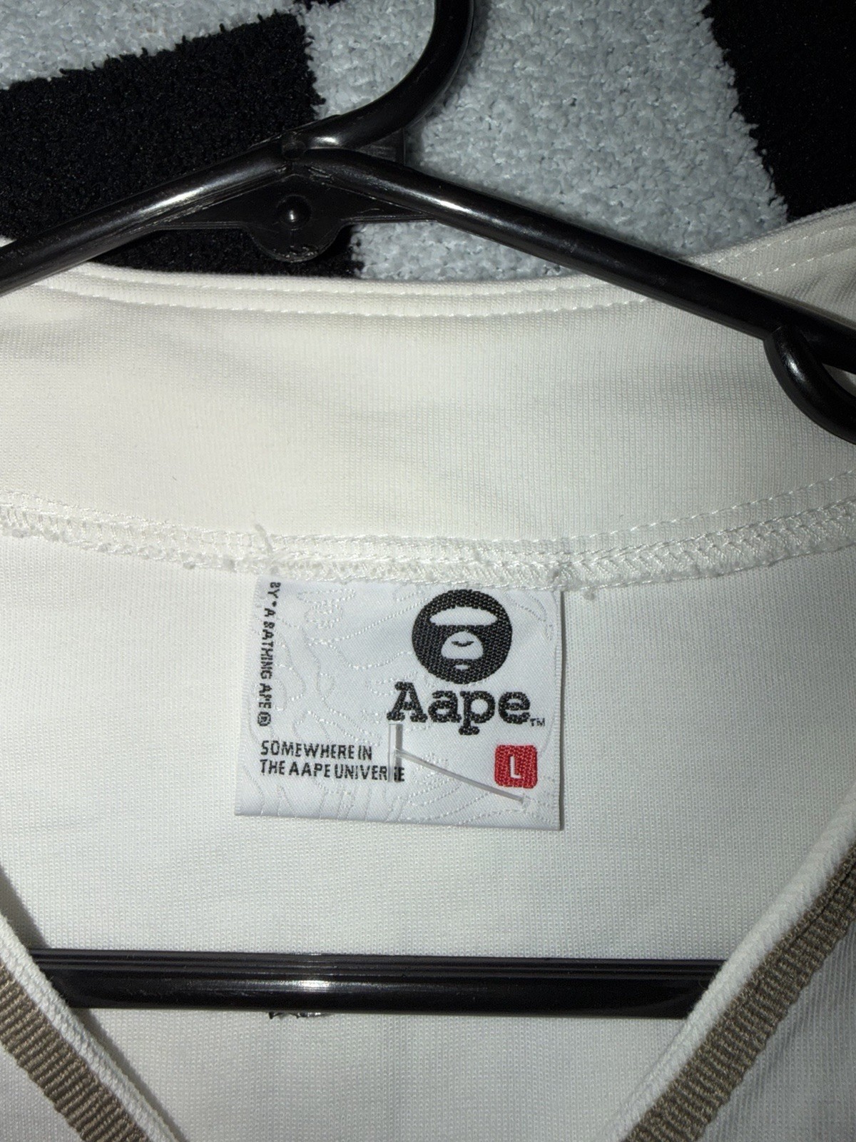 Aape by A Bathing Ape College Baseball Shirt Ivory Cotton Short Sleeve L Patch thumbnail 3